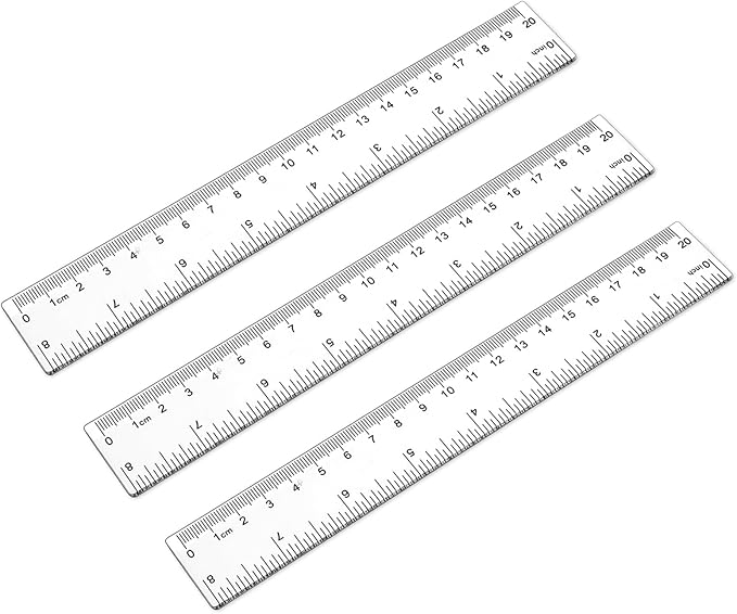 3 Pack 8 Inch Ruler Set Plastic Straight Ruler Transparent Measuring Tool by KALIONE
