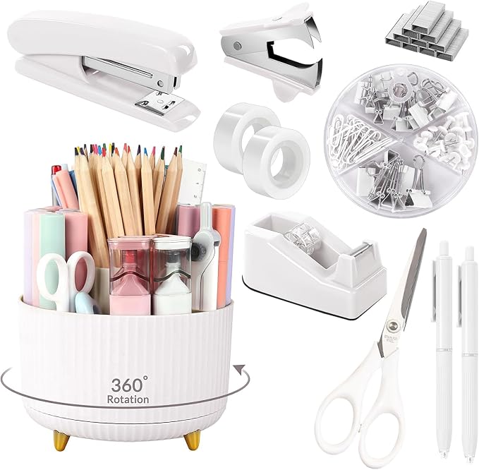 SKYDUE White Office Supplies Set, Office Desk Accessories 10PCS, Pencil Holder by SKYDUE