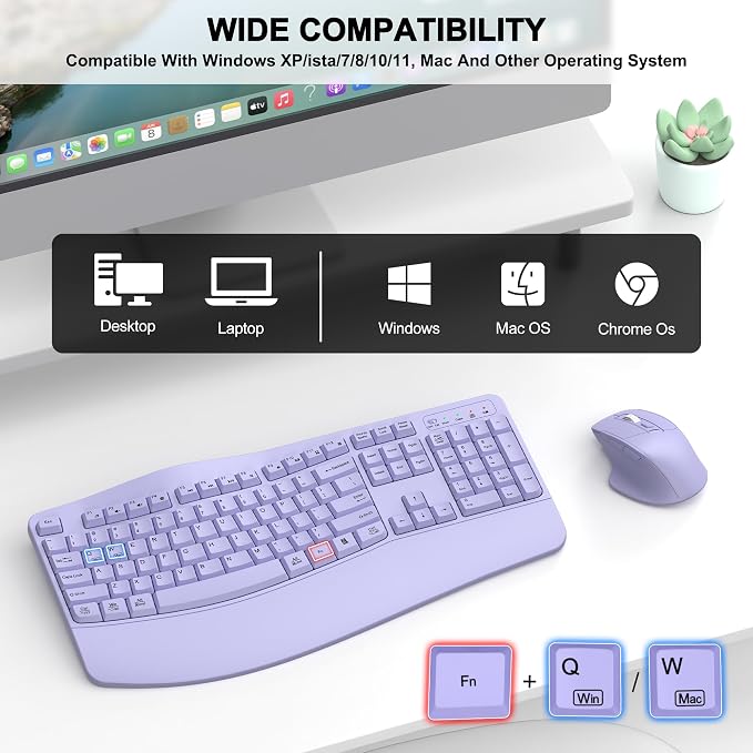 Wireless Keyboard and Mouse Combo, 2.4G Full Size Wave Keys Ergonomic Keyboard - Image 7