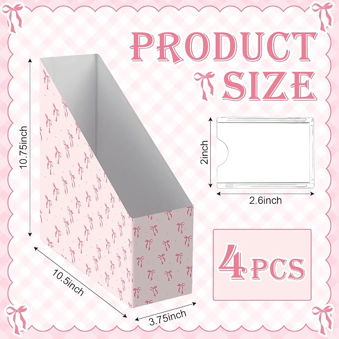 AmazingSpark Set of 4 Pink Bow Magazine File Holder Decorative Foldable - Image 2