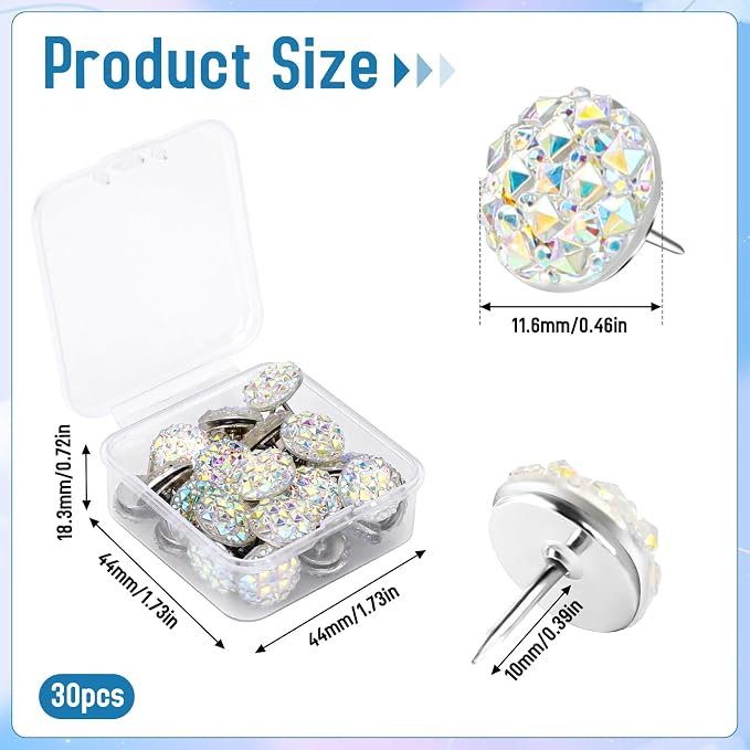 30pcs Push Pins, Shiny Diamond Push Pins Glitter Rhinestone Decorative Thumb - Image 2