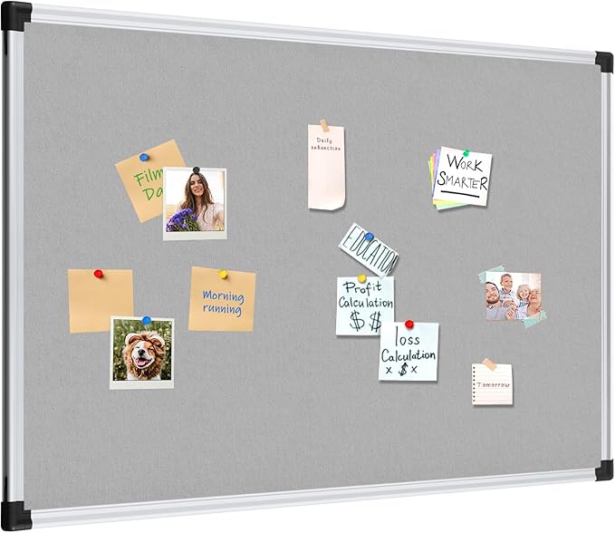 XBoard Bulletin Board 36 x 24 inch, Grey Fabric & Cork Board 3' x 2' with Sliver Aluminum Framed for Home Office School Pin Collections-DeskLoop Office
