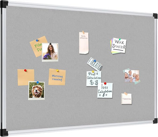 XBoard Bulletin Board 36 x 24 inch, Grey Fabric & Cork Board 3' x 2' with Sliver Aluminum Framed for Home Office School Pin Collections-DeskLoop Office