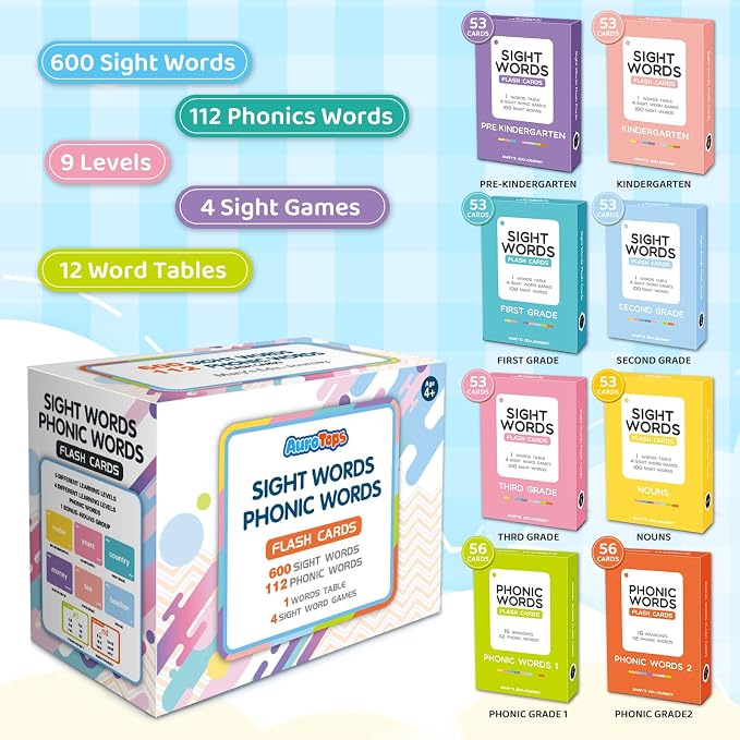 712 Sight Words/Phonics Flash Cards, Dolch & Fry High Frequency Site Words - Image 2