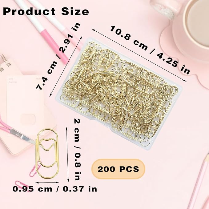 200 Pack Love Heart Shaped Paper Clips, Mini Paperclips Papers, 0.8inch Small - Image 3