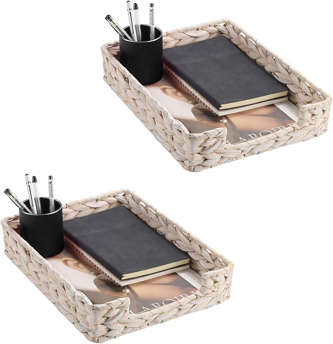 Set of 2 Water Hyacinth Letter Tray by PINXIURY