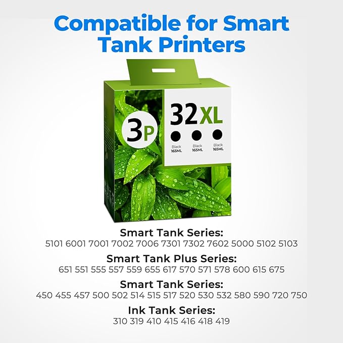 32XL Black Ink Bottle Set, Smart Tank 7602 5101 651 6001 5000 Ink Refill Compatible with HP 32XL Black Ink Bottle Set for Smart Tank 5101 7602 651 5000 5103 6001 7301 7302 7001 5102 7006 7002 Printer-DeskLoop Office