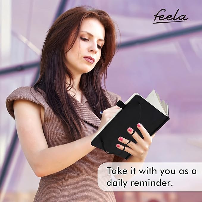 feela 12 Pack Notebooks Journals Bulk with 12 Black Pens, A5 Hardcover Notebook Classic Ruled Journal Set with Pen Holder for School Business Work Travel Writing, 120 GSM, 5.1”x8.3”, Black-DeskLoop Office