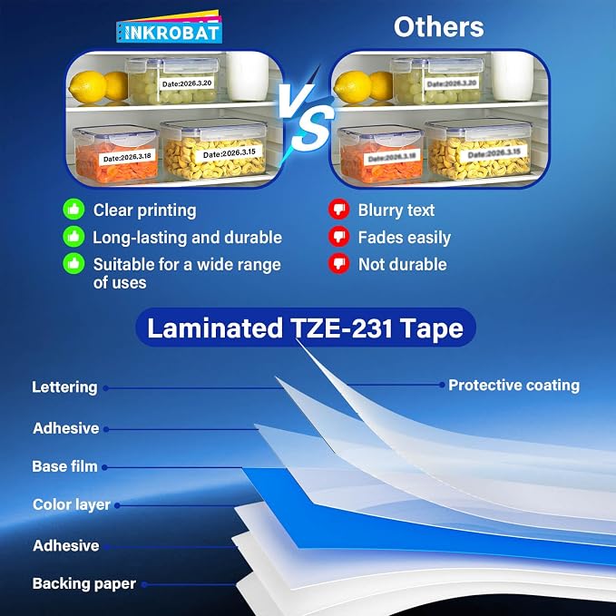 TZE-231 Label Maker Tape 12mm 0.47 Laminated Black on White Replacement - Image 6