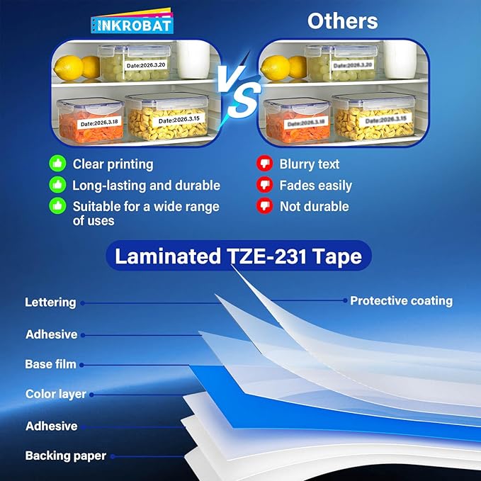 TZE-231 Label Maker Tape 12mm 0.47 Laminated Black on White Replacement - Image 6