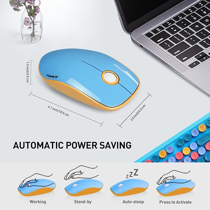 Keyboard and Mouse Wireless,Cute Retro Wireless Keyboard Mouse Combo with Round Key,2.4Ghz Dropout-Free Connection,Typewriter Wireless Keyboard Mouse Set for PC Laptop Desktop Computer-Blue Colorful-DeskLoop Office