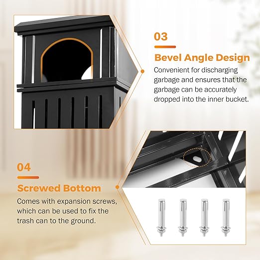 BEAMNOVA Black Trash Can Outdoor Top Tray Stainless Steel Commercial Garbage Enclosure with Locking Lid Heavy Duty Industrial Yard Garage Waste Container, 37.4 * 17.7 * 17.7in