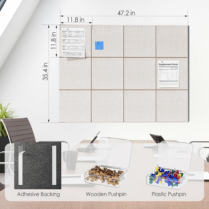 MaxGear Felt Bulletin Board 48" x 36", Light Tan Felt Wall Tiles Wall Decor | - Image 5