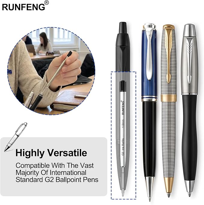 Pack of 10 Replaceable Ballpoint Pen Refills, G2 Ink Refills, 1mm Medium Point - Image 3