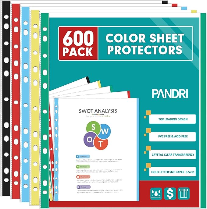 Sheet Protectors, PANDRI 600 Pack Color Heavy Duty Plastic Page Protectors by PANDRI