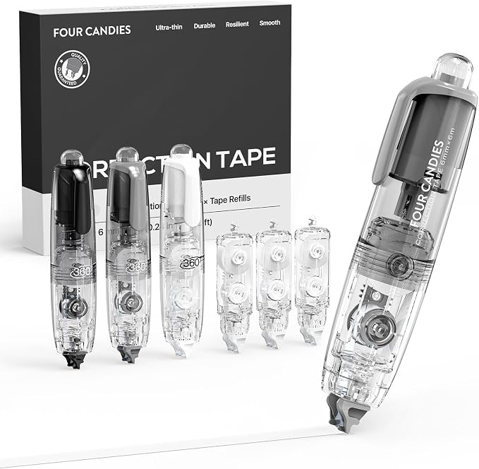 Four Candies Refillable Retractable White Correction Tape, Aesthetic Pen Shaped by FourCandies