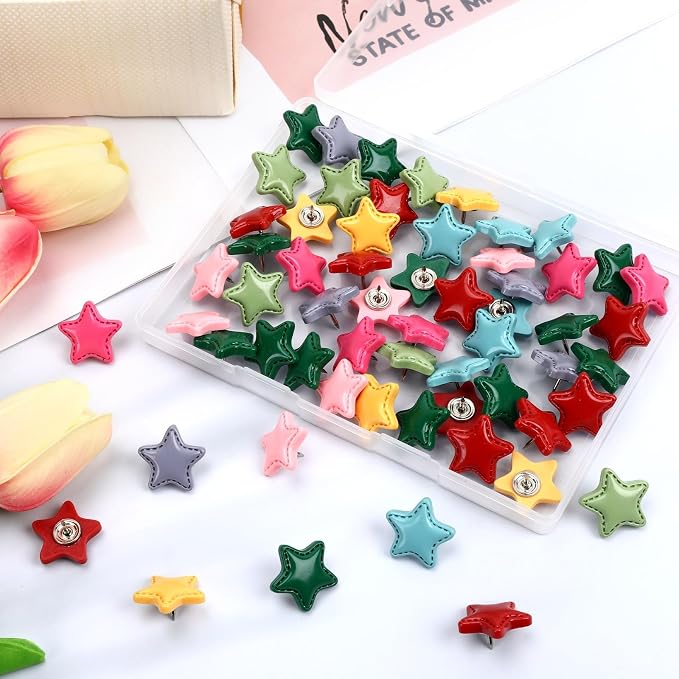 JANYUN 60Pack Star Push Pins Colorful Decorative Board Thumb Tacks | Plastic - Image 4