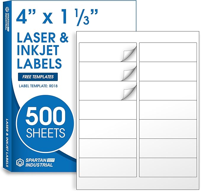 4" X 1.33" Matte White Printable Address Labels Mailing Labels by SpartanIndustrial