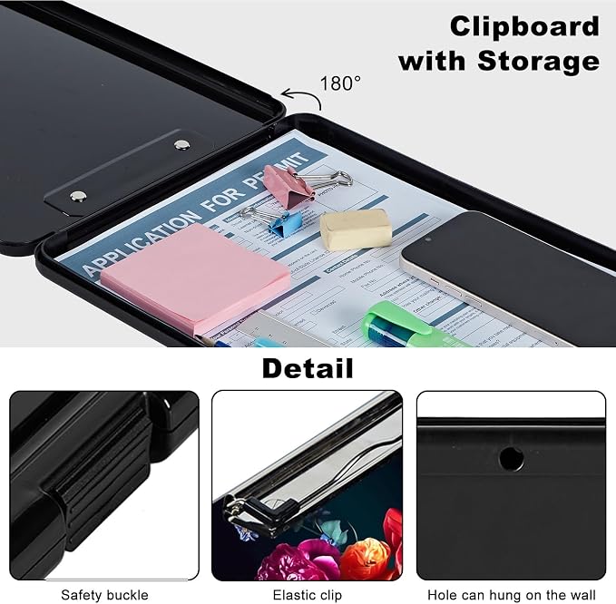 Clipboard with Storage, Plastic Storage Clipboard with Low Profile Clip - Image 3