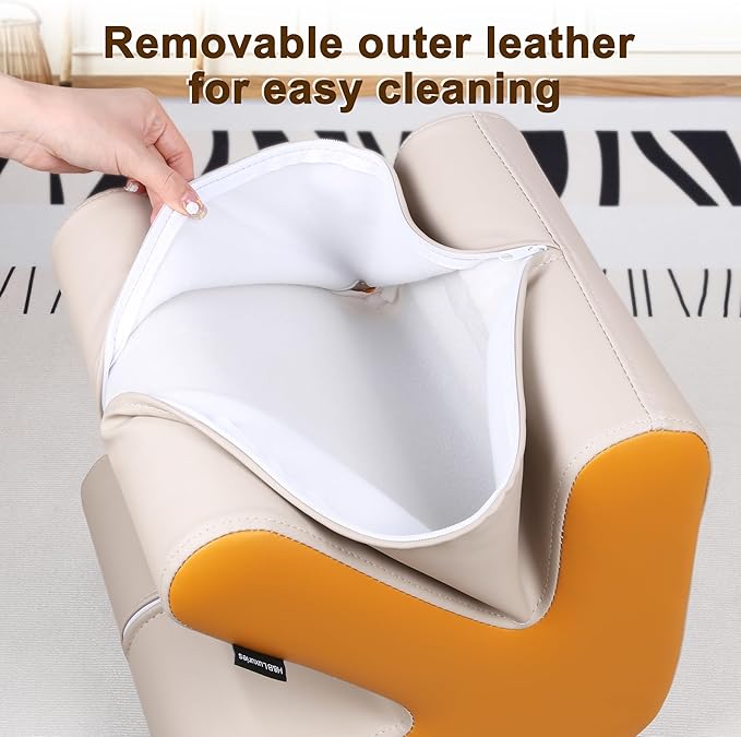 H&B Luxuries Ottoman, Foot Stool with Creative Shape, Napa Leather Ottomans, Removable Outer Foot Rest, No Assembly Required, Ottoman for Living Room, Bedroom, Entrance, White Yellow-DeskLoop Office