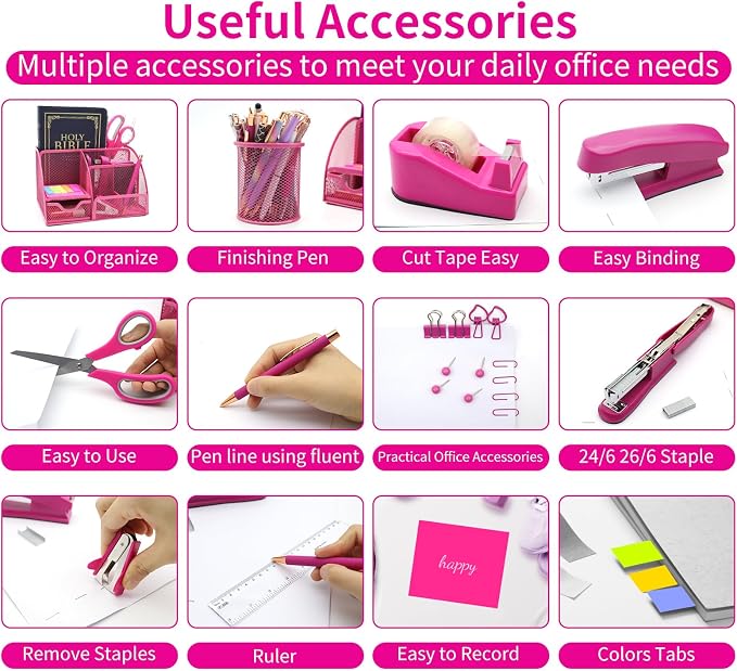 12 in 1 Hot Pink Desk Organizers and Accessories Set, Gifts - Image 3