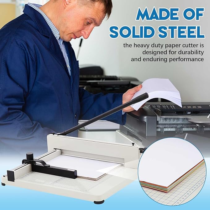 17 Inch A3 Guillotine Paper Cutter Heavy Duty Paper Cutter 400 Sheet Capacity Stack Cards Trimmer Steel Slicer with Metal Base for Cards Leather Office Home School (White)-DeskLoop Office
