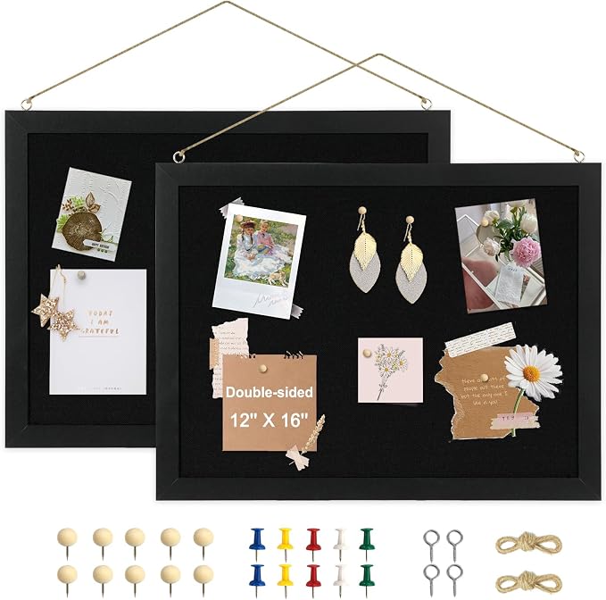 2-Pack Double-Sided Wood Framed Cork Board by AMUSIGHT