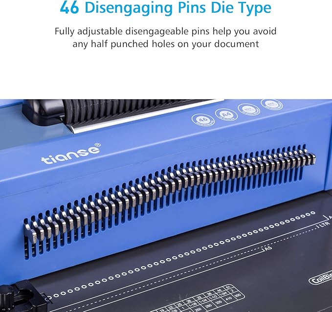 TIANSE Spiral Coil Binding Machine, Manual Book Maker Punch Binder with Electric Coil Inserter, Disengaging pins, Adjustable Side Margin, Comes with 100pcs 5/16'' Plastic Coil Binding Spines & Plier-DeskLoop Office
