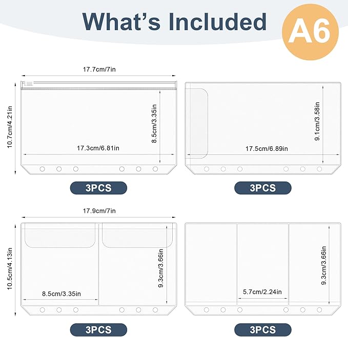 12PCS A6 Binder Pockets, 6 Holes Budget Cash Envelopes | - Image 2