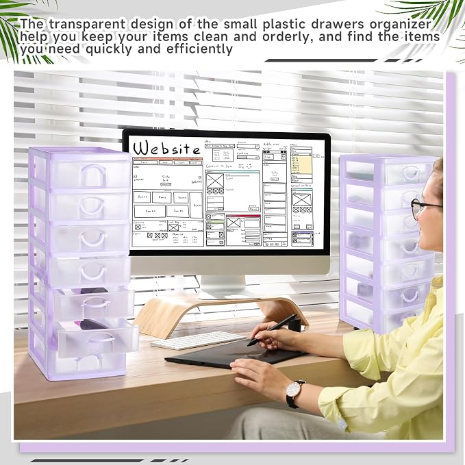 Thyle 2 Pcs Plastic Drawers Organizer Mini Organizer Stackable Plastic Clear - Image 4