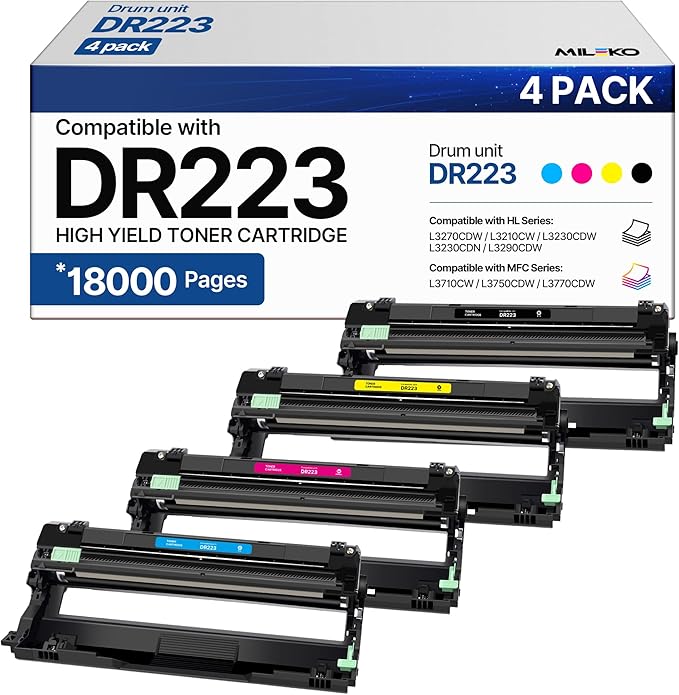DR223CL Compatible Drum Unit Replacement for Brother DR223CL DR-223CL DR223 Compatible with Brother MFC-L3770CDW MFC-L3750CDW HL-L3270CDW HL-L3290CDW HL-L3230CDW (4 Pack)-DeskLoop Office