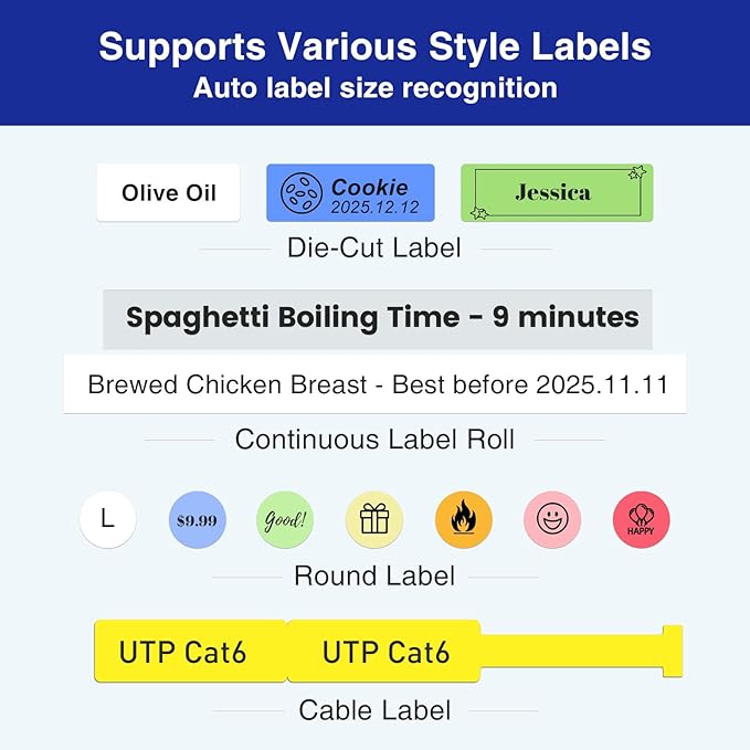 SUPVAN E11 Bluetooth Label Maker Machine with 4 Tapes, Support Keyboard & App with 40 Fonts and 450+ Icons, Rechargeable Inkless Labeler for Home, Kitchen, Office, School Organization, Black-DeskLoop Office
