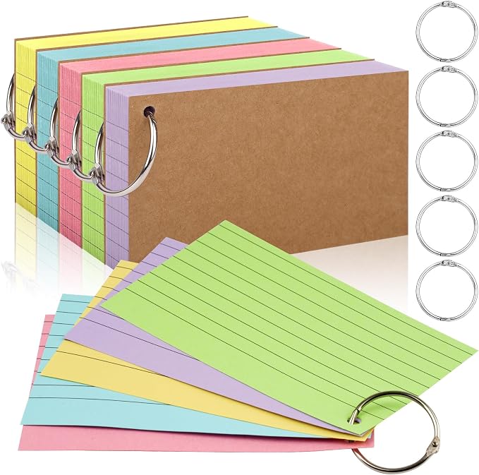 350 Pcs Index Cards With Ring, 3x5 Inches Flash Cards With Rings，Colored Heavy by WINKIO