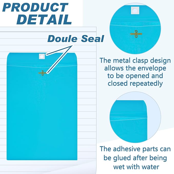 Geyee 100 Pcs Clasp Manilla Envelopes 10 x 13 Inch Gummed Colored Envelopes - Image 3