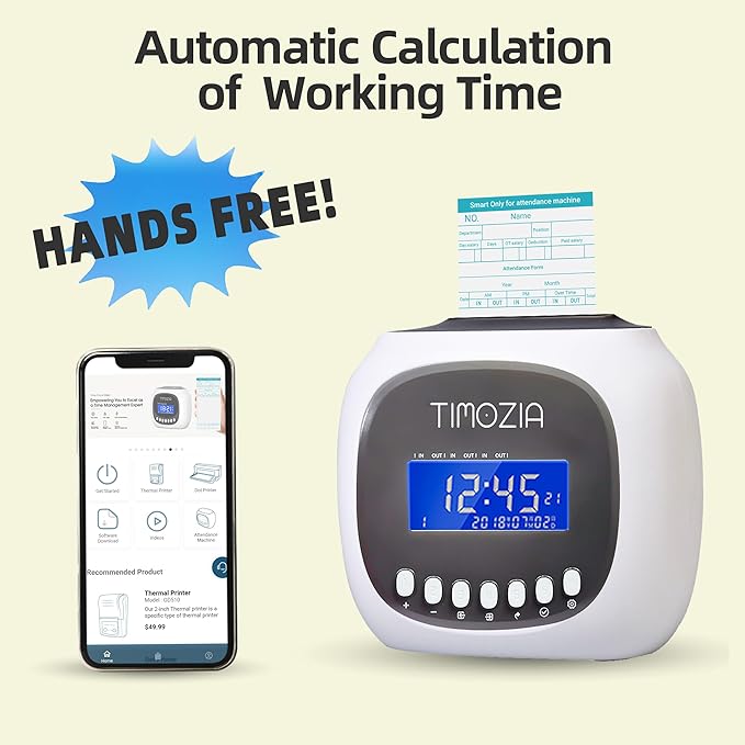 Time Clocks for Employees Small Business, Auto-Align Time Clock, 6 Punches per Day Time Machine, Clock in Machine for Employees with Time Cards, 2 Ink Ribbons and 4 Racks (White-App)-DeskLoop Office