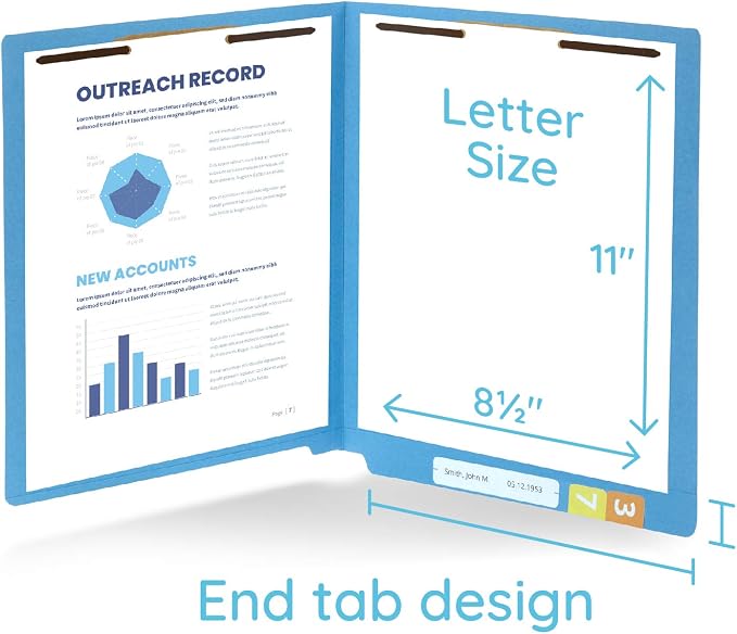 Blue Summit Supplies 100 Blue End Tab Fastener File Folders - Image 2
