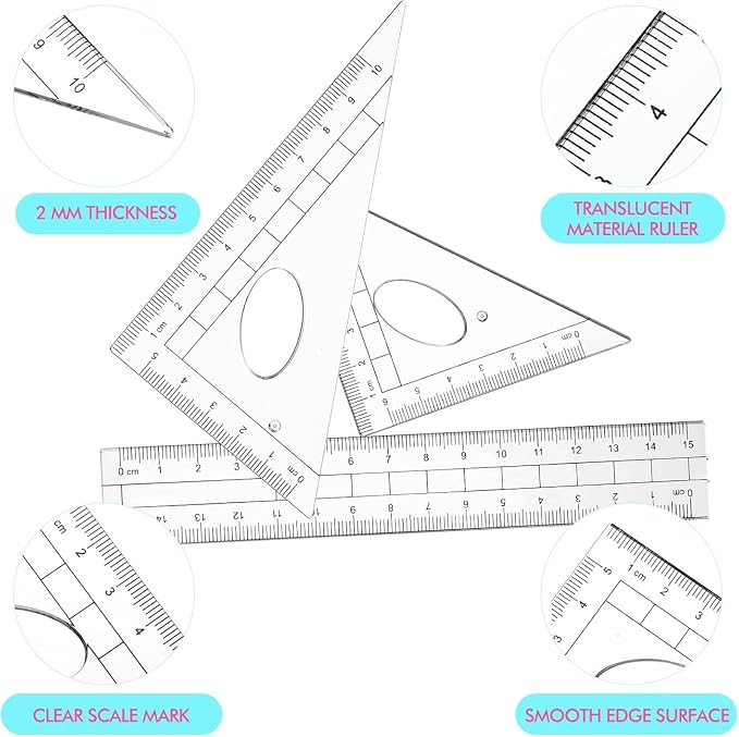 Zonon 6 Sets Math Geometry Kit Student 10 Pcs Shatterproof Storage Box Includes - Image 6