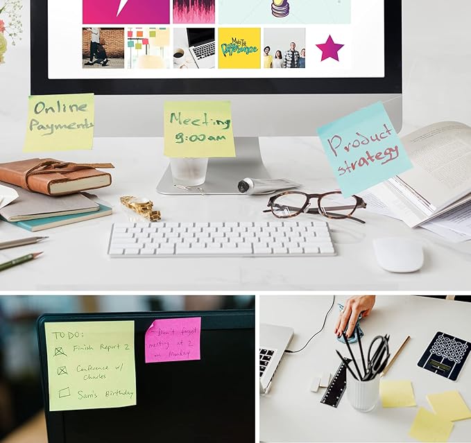 2400 pcs Yellow Sticky Note, 3 x 3 Yellow Note Pads, Strong Adhesive Sticky Notes, Self Sticky Notes for Home School Office Desk Accessories (24 Pads)-DeskLoop Office