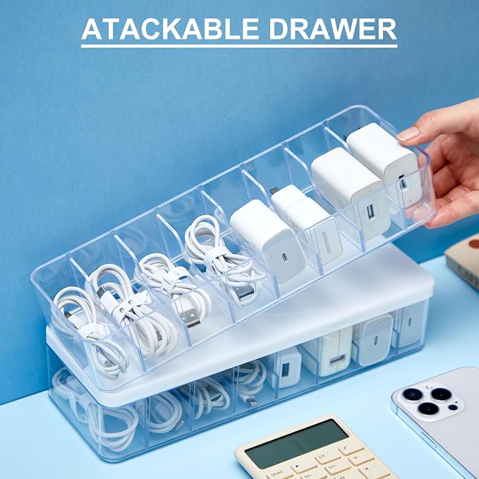 Tatuo 6 Pcs Cord Organizer for Drawer Desktop, Cable Organizer Box - Image 3
