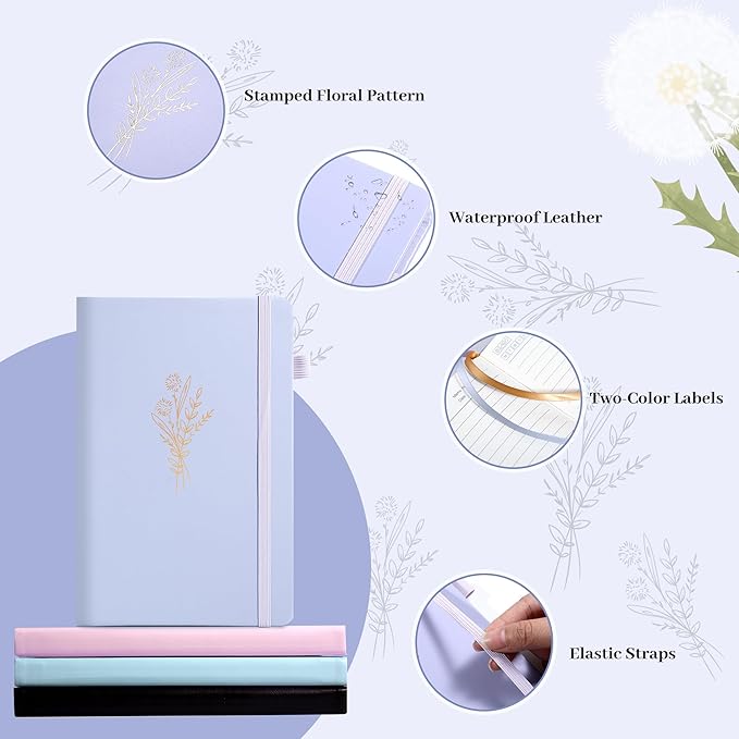 Lined Journal Notebook for Women Cute Leather Journals for Writing Aesthetic Floral Diary 192 Pages A5 Hardcover Journaling Notebooks with Pen Loop, 5.7 x 8.3 In, Purple-DeskLoop Office