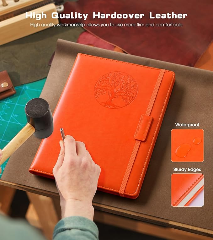 Lined Journal Notebook for Women Men,256 Pages A4 Large Hardcover Leather Journals for Writing,Travel,Business,Work,School,College Ruled Notebooks for Note Taking,Diary Notepad 8.6"×11"(Orange)-DeskLoop Office