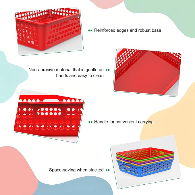QRRICA 6 Pack Plastic Classroom Storage Baskets, Paper Trays - Image 3