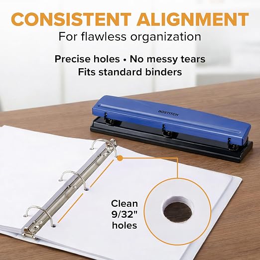 Bostitch 3-Hole Punch, 15 Sheet Capacity, Heavy Duty All-Metal Paper Punch - Image 3