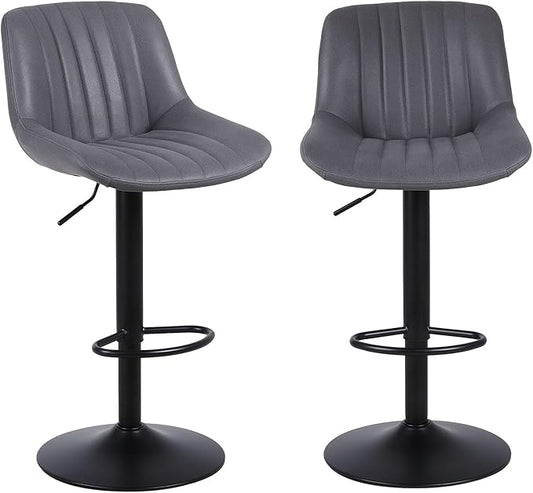 Bar Stools Set of 2, Swivel Counter Height Barstools with Back, Adjustable PU Leather Bar Chairs, Modern Armless Kitchen Island Stool, Dark Grey-DeskLoop Office