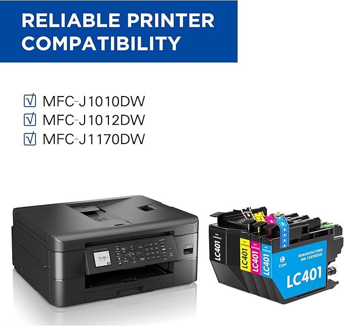 LC401 Ink Cartridges Compatible for Brother LC401 Ink Cartridges Color Standard Yield Work with Brother MFC-J1010DW MFC-J1012DW MFC-J1170DW Printer (1 Black,1 Cyan,1 Magenta,1 Yellow,4 Pack)-DeskLoop Office