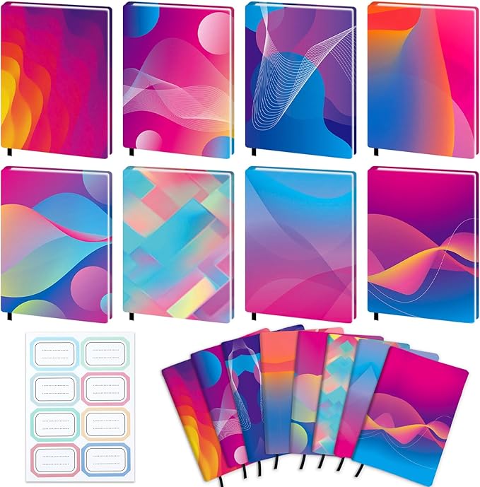 Jumbo Book Covers 8 Pack Reusable Fabric Book Cover Protective Books Covers 9 x 11 Inch Neon Stretchable Books Sleeve Cover with Label Sticker for Most Hardcover Textbooks Up to 10 x 12.5 Inch-DeskLoop Office