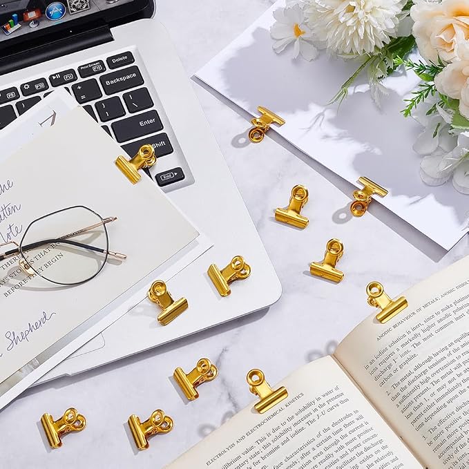 CRASPIRE 35Pcs Gold Bulldog Clips Binder Stainless Steel Metal Hinge Mini Clips - Image 3