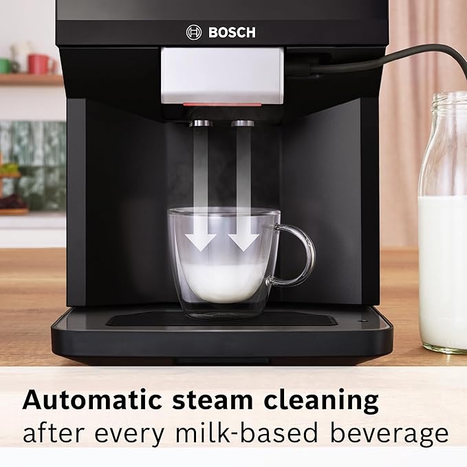 Bosch 500 Series Fully Automatic Espresso and Coffee Machine – Touch Control Panel, Milk Hose, Ceramic Grinder, Uses Beans & Ground Coffee, 9 One-Touch Drinks, in Black TPU40109-DeskLoop Office