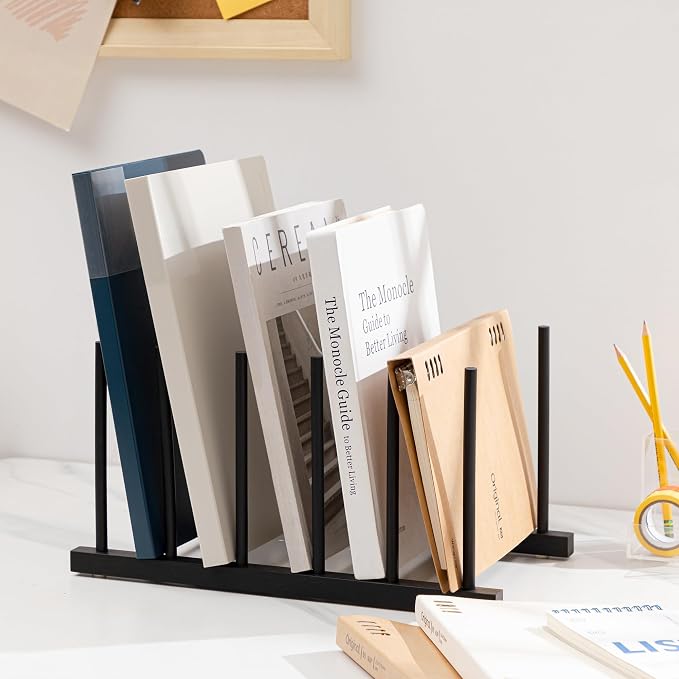 HBlife Black Desk File Organizer 5 Section Vertical File Sorter, 2 Pack Bamboo - Image 5