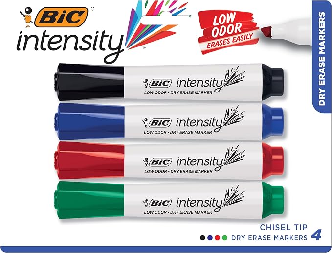 BIC Intensity Low Odor Dry Erase Markers, Chisel Tip, 4-Count Pack of Erasable - Image 2